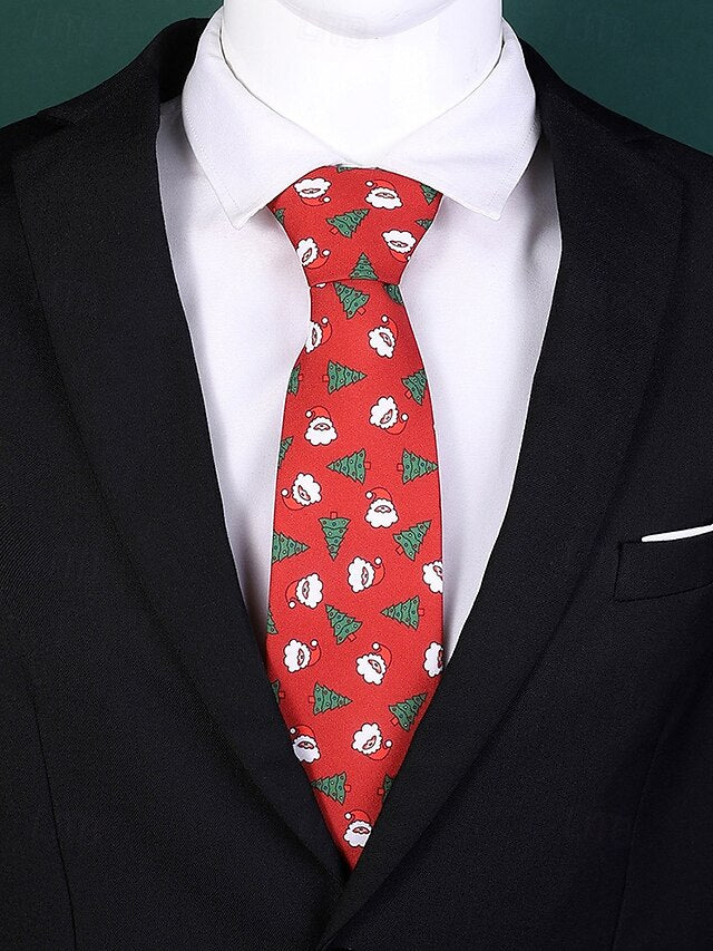 Men's Tie – Christmas Santa Fun Silk Polyester Tree and