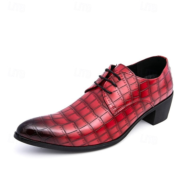 Men's – Red Leather Crocodile Pattern Shoes Faux