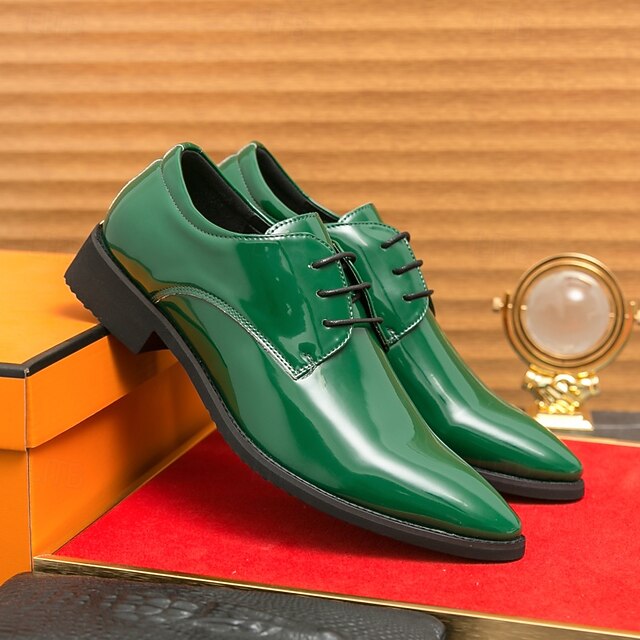 Lace-Up Formal Patent Men Shoes – for Glossy Leather Green