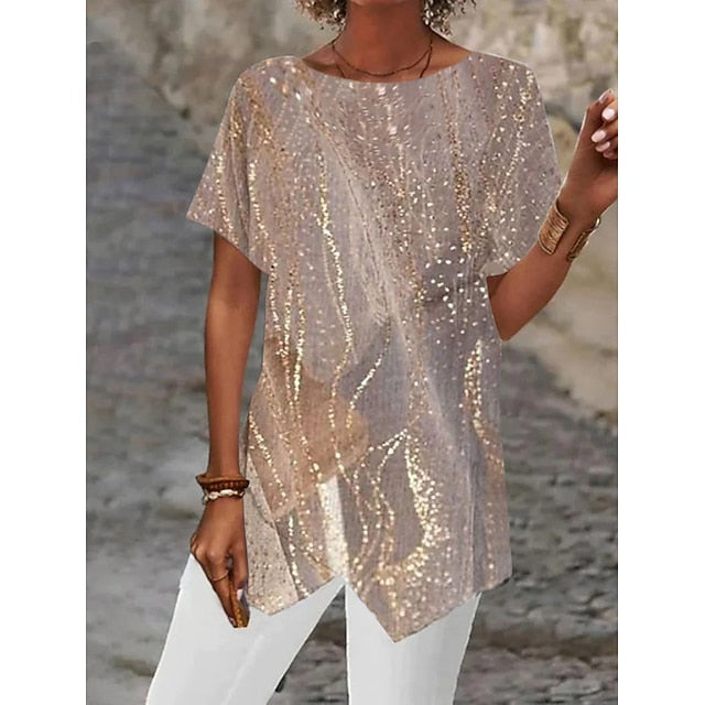 Women's Shirt Asymmetrical Hem Basic Abstract Print Short