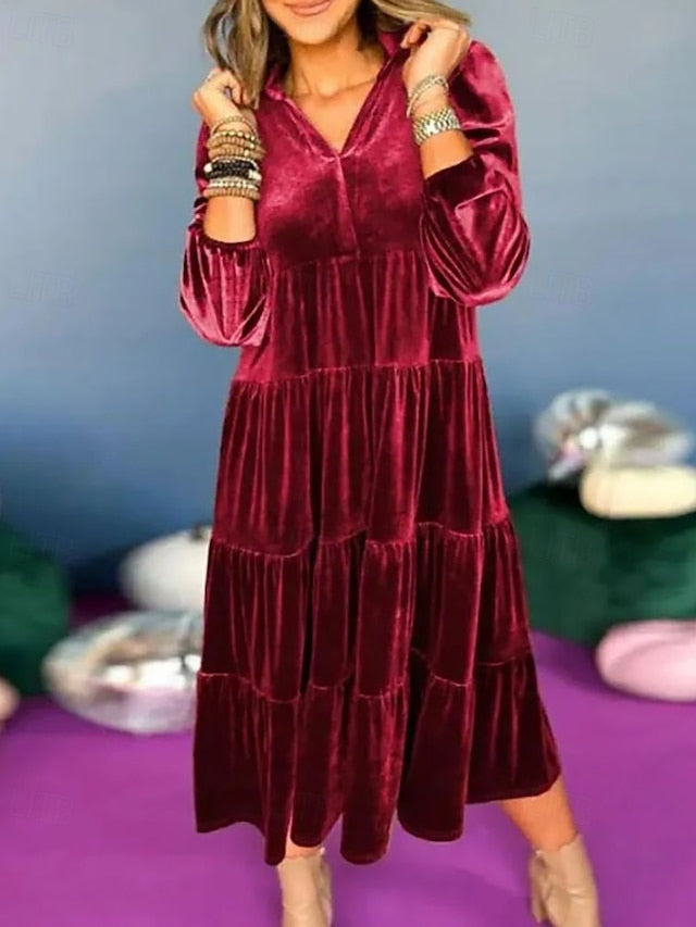 Women's Midi Dress Velvet Dress Fashion Modern Daily Office