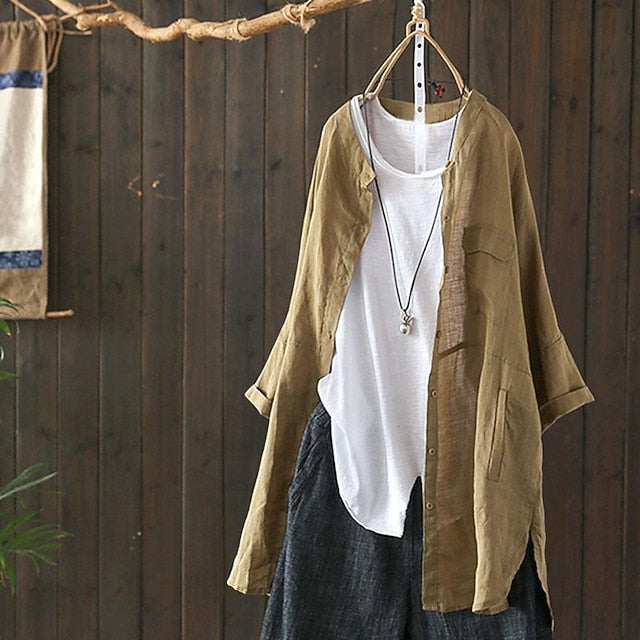 Women's Cotton Linen Shirts Linen Shirt Button Up Long