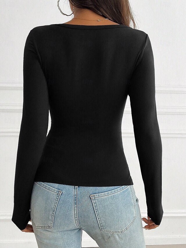 Women's Petite T Shirt Y2K Slim fit top Solid Color Elegant
