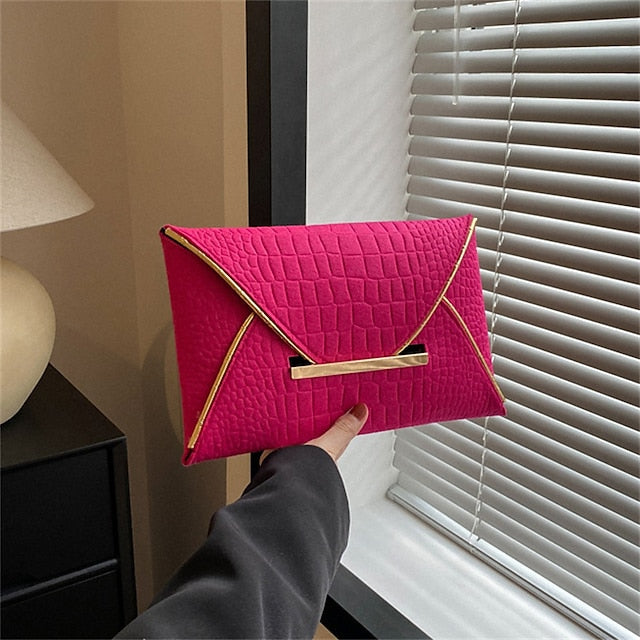 Metal Handle Yellow with Croc-Embossed Women’s Clutch Envelope
