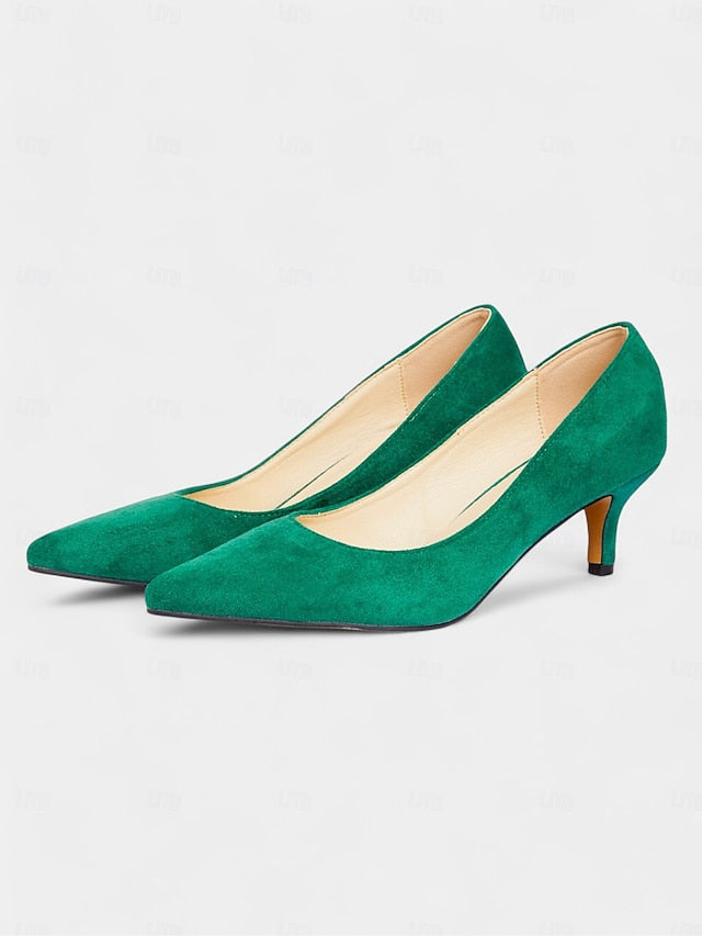 with Emerald Pointed-Toe Suede Green Women's Kitten Pumps