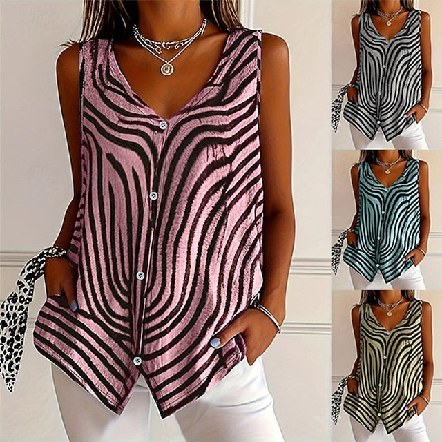 Women's Camisole Tank Top Buttons Graphic Striped Vintage