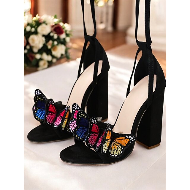 Butterfly Sandals High Heel for Embellished Black Women –