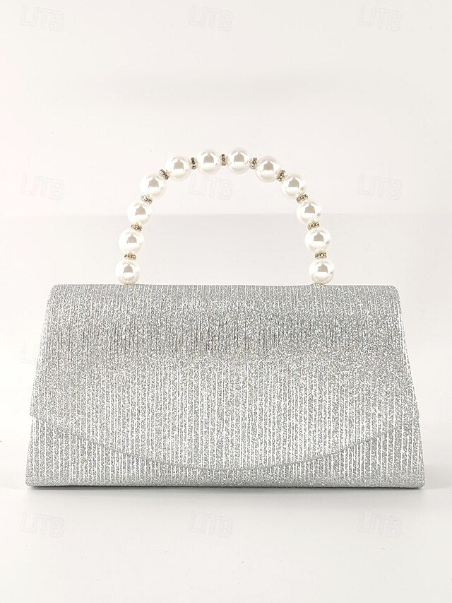 Women's – Purple with Pearl Bag Clutch Handle Glitter