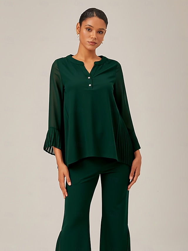 Women's Contrast Design Pleated TENCEL Roma Top Curved Hem