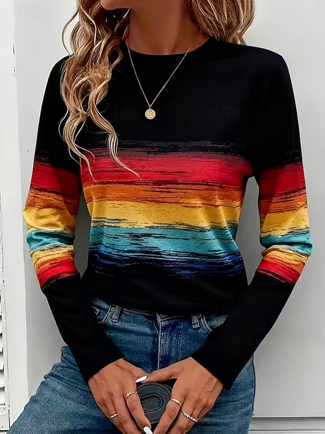 Women's T Shirt Print Graphic Striped Vintage Stylish