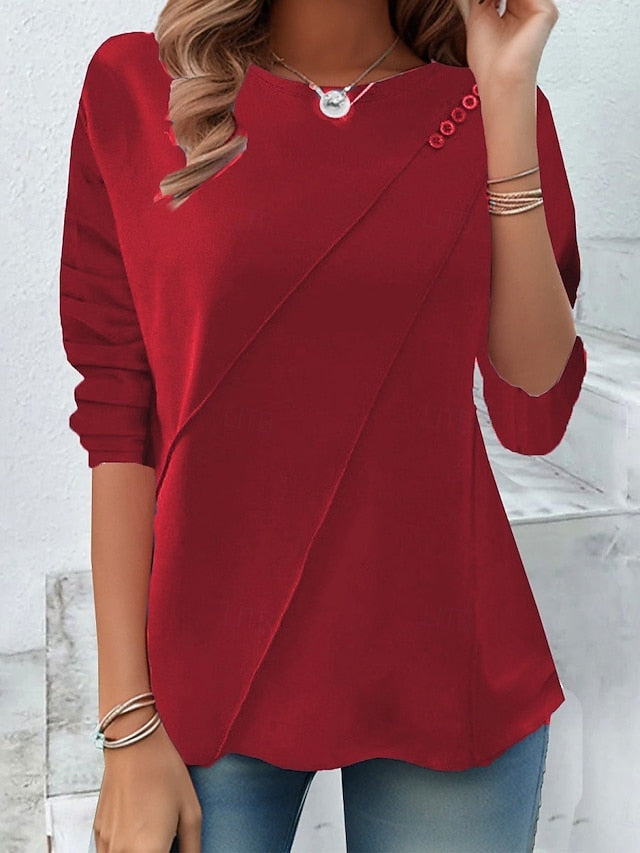 Women's T shirt Long Sleeve Solid Color Stylish Casual Long