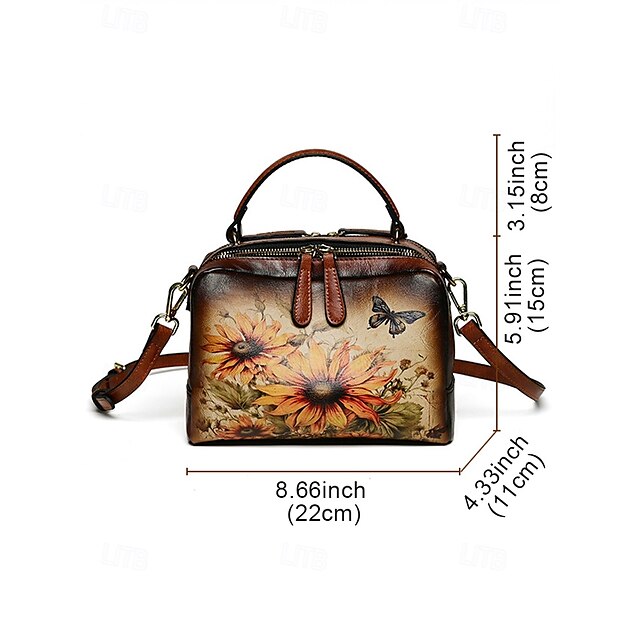 Sunflower – Print Butterfly and Vintage with Handbag Leather