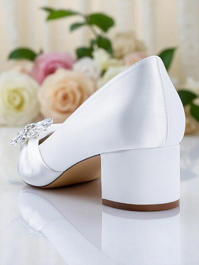 with White Low Crystal Block Heel Pumps Women's