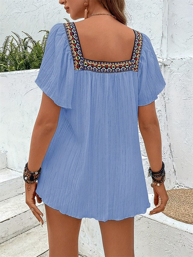Women's Boho Shirt Summer Tops Blouse Dressy Tops Ruched
