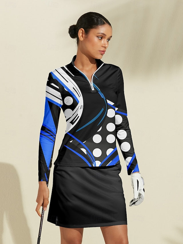 Women's Golf Polo Shirt Black Pink Blue Long Sleeve Sun