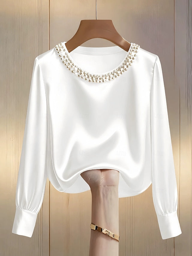 Women's Blouse Beaded Solid Color Elegant Stylish Long