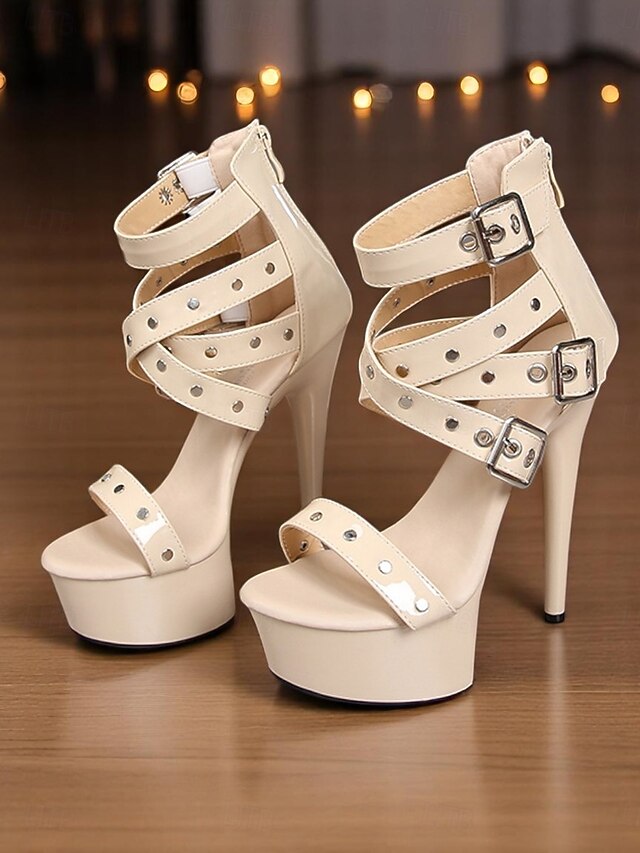 with High White Women's Straps Platform Buckled and Heels