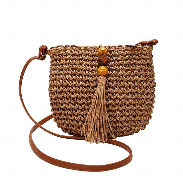 Straw Boho Handbag Women's Tassel Bag Woven – Crossbody
