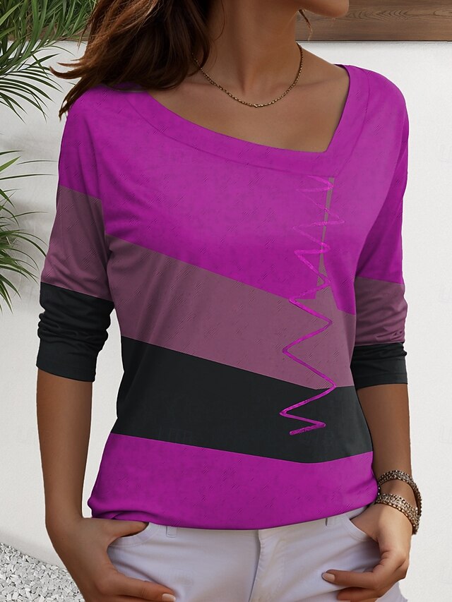 Women's T Shirt Print Graphic Geometric Vintage Casual Long