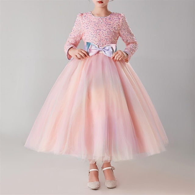 Long Girl Party Solid Flower Girls' Kids Color Dress
