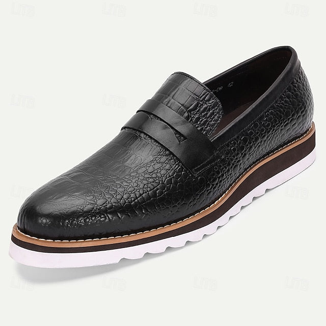 Slip-On Leather Loafers Black Genuine Men’s Cowhide