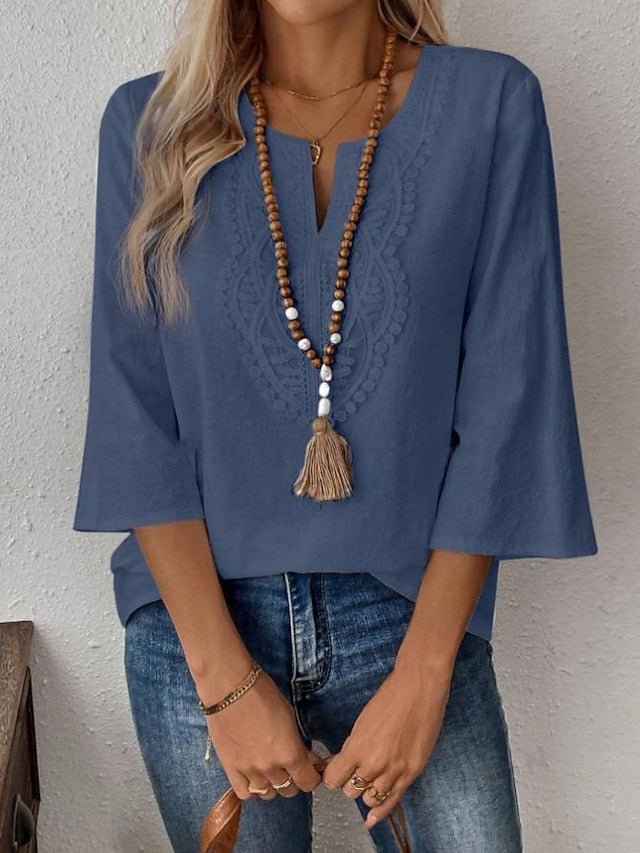 Women's Shirt Blouse Lace Tops Lace Solid Color Stylish