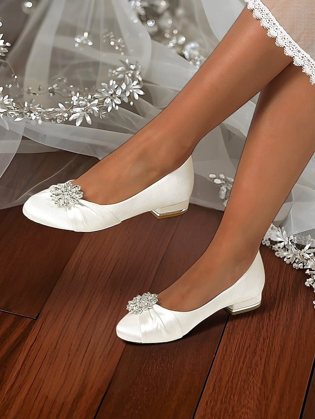 Elegant – Flats Women's Crystal White Satin Wedding