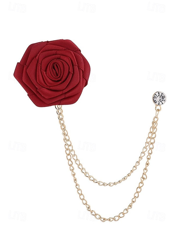 Lapel Rose Pin Red Men's with Gold – Elegant Chain