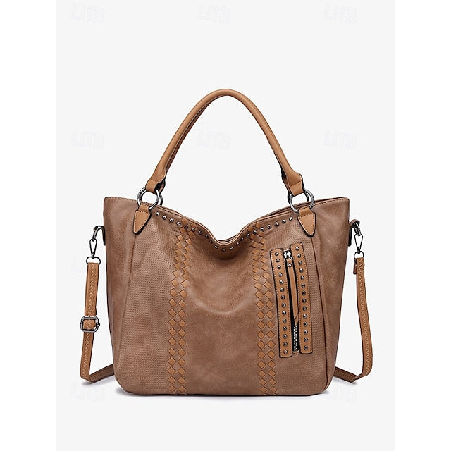 Brown Tote Spacious Women's Leather Bag Handbag Faux –