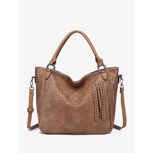 Brown Tote Spacious Women's Leather Bag Handbag Faux –