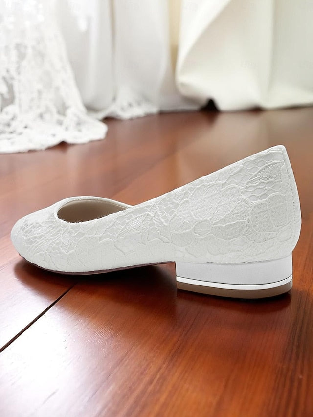 Low Women's Wedding Ivory Heel Lace Flats