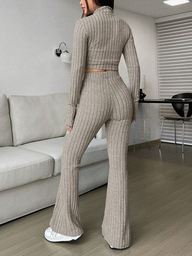 Women's Pants Sets Bolero Top Long Sleeve Shirt Collar