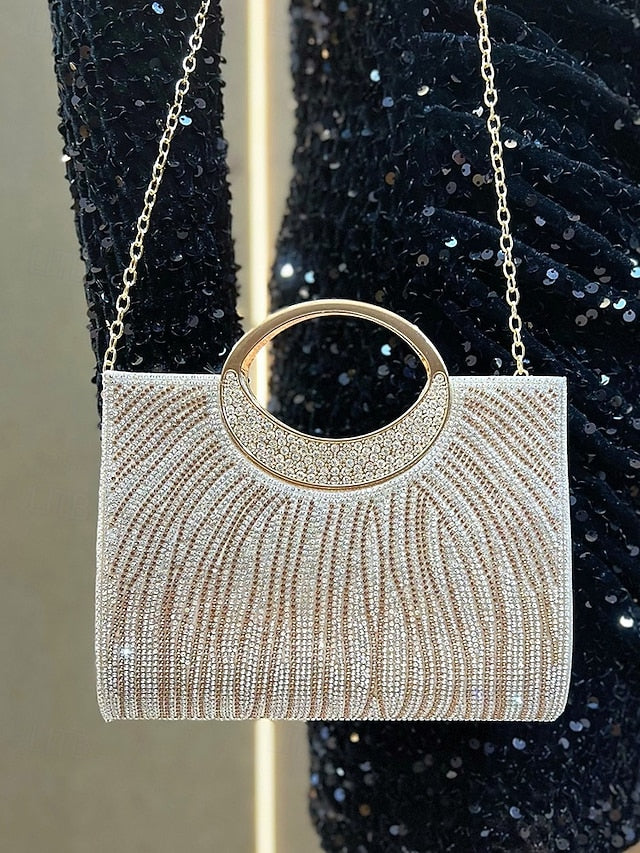 – Round Handle Clutch Evening Women's with Rhinestone Bag