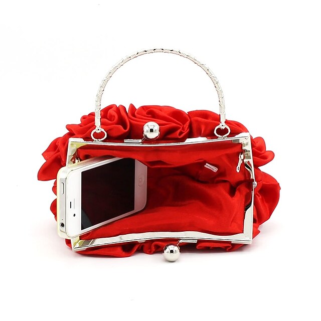 Women's Red Rose Fabric Evening Clutch with Top Handle,