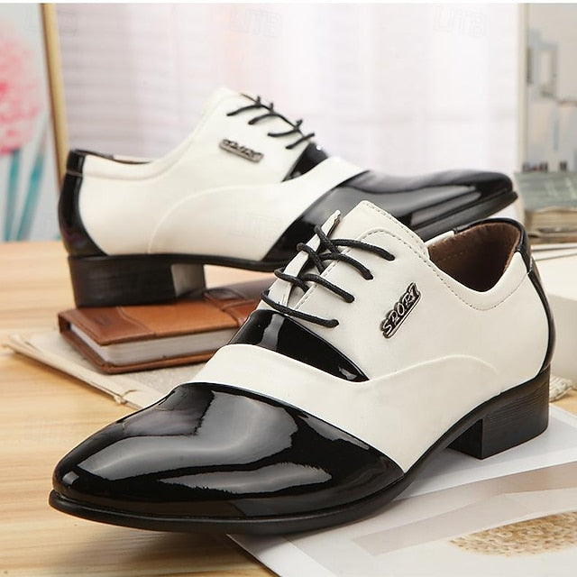 and Patent Men's Leather – Faux Oxford Black Shoes White