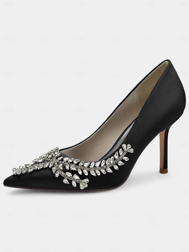 Rhinestone-Embellished – Women's Satin Heels Stiletto