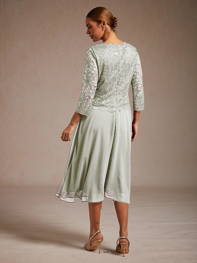 Women's Midi Dress Chiffon Dress A Line Dress Lace Sequins