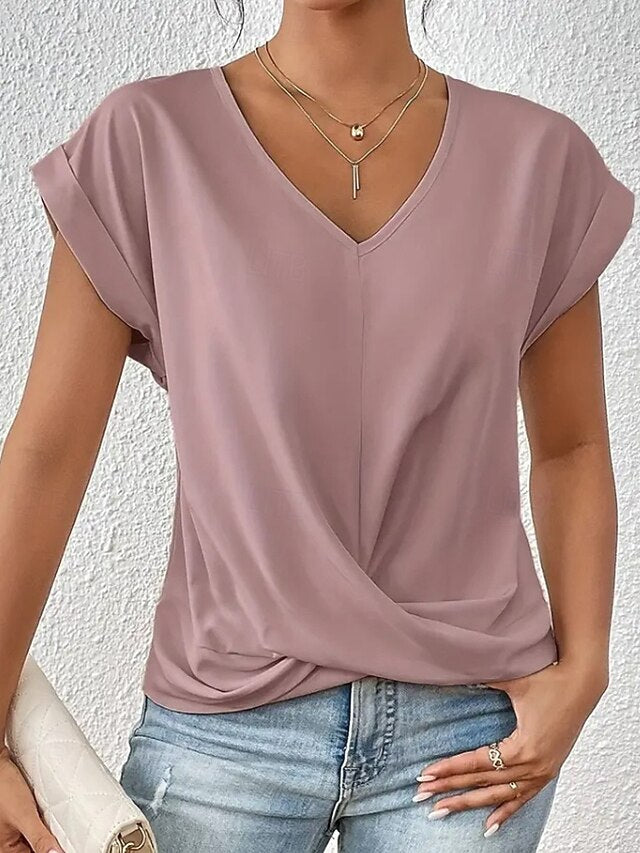 Women's T Shirt Solid Color Classic Casual Short Sleeve V