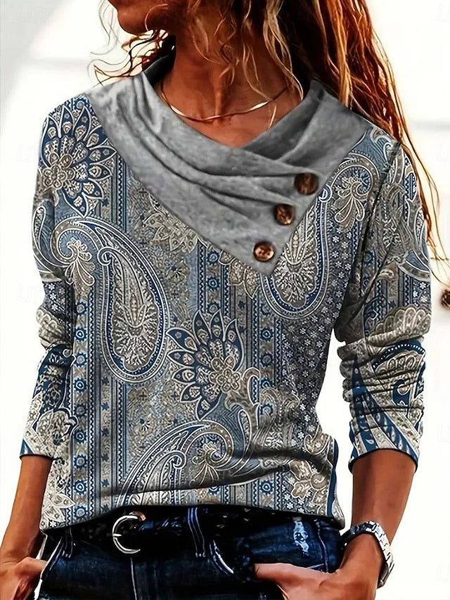 Women's T shirt Long Sleeve Graphic Geometric Plants Basic