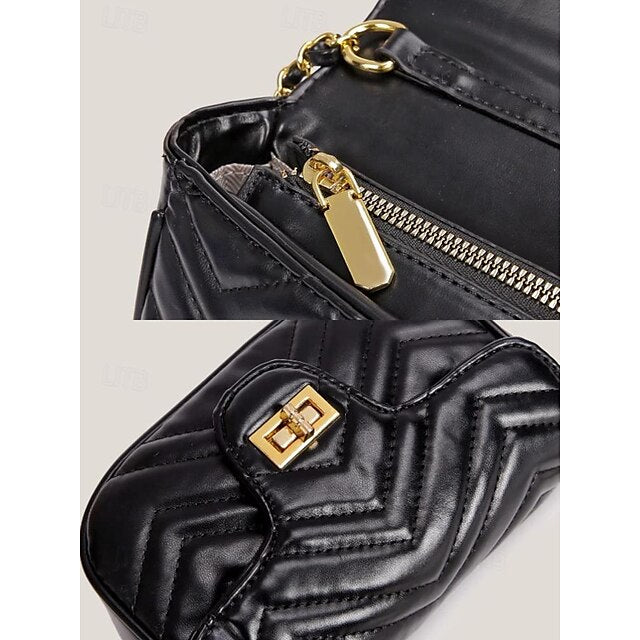 Crossbody Chain Gold Leather Elegant Bag White with Women's