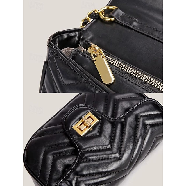 Leather Bag Women's White Crossbody with Gold Elegant Chain