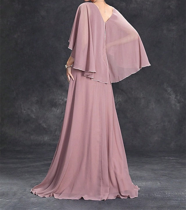 Floor Dress of the V Party Mother Bride Elegant Neck