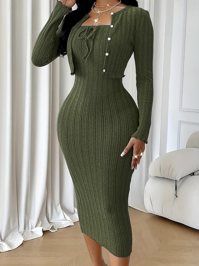 Women's Dress Set Sheath Dress Elegant Plain Buttons Midi