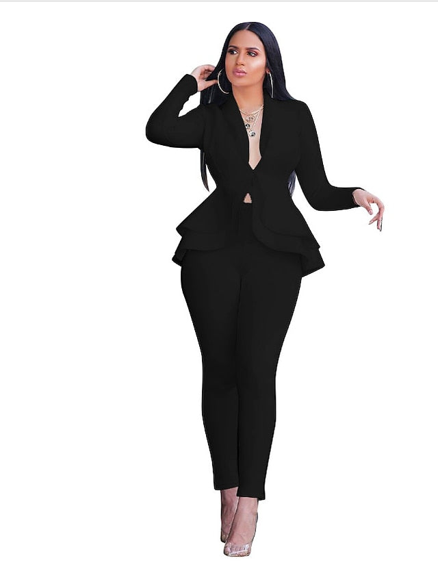 Women's Blazer Office Suit Pants Sets Long Sleeve Shirt