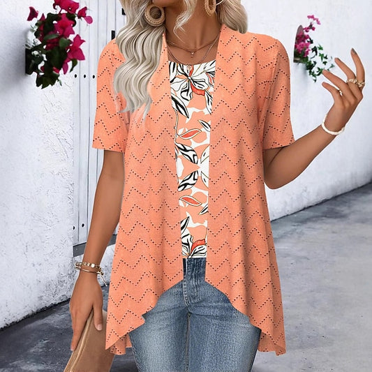 Women's Pointelle Shirt Eyelet Top Lace Tops Solid Color