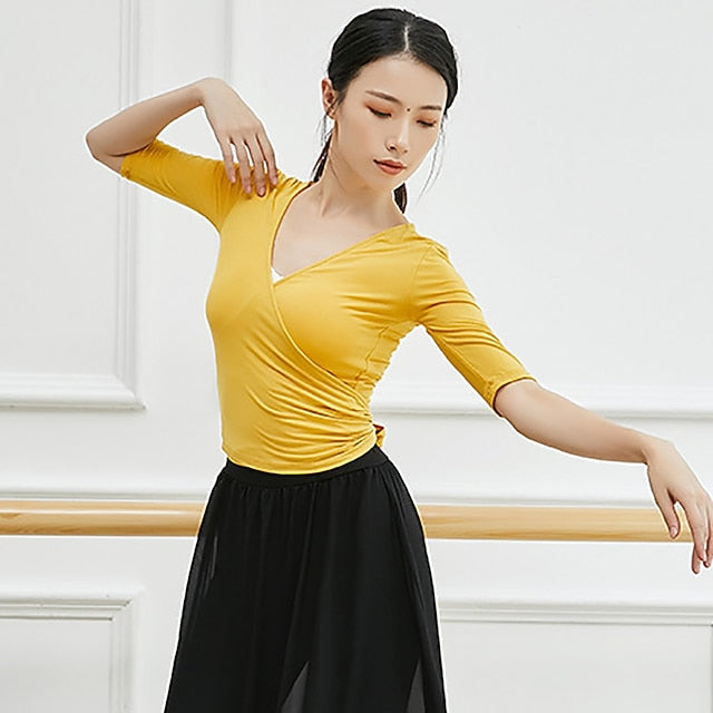 Breathable Ballet Top Ruching Bandage Solid Women's