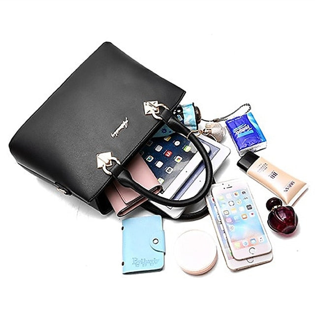 White Faux Handbag Leather Elegant Women's with Gold