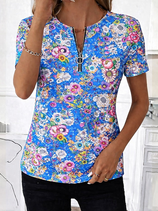Easter Women's T Shirt Quarter Zip Floral Graphic Plants