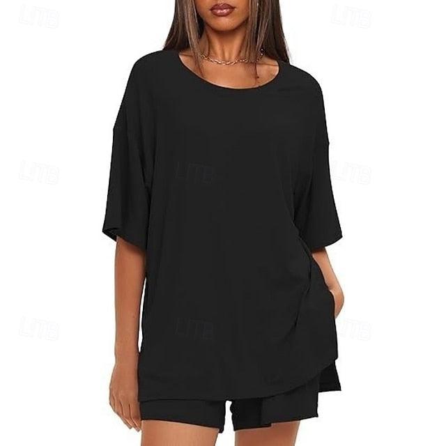 Women's Two Piece Sets Shorts Sets Short Sleeve Round Neck