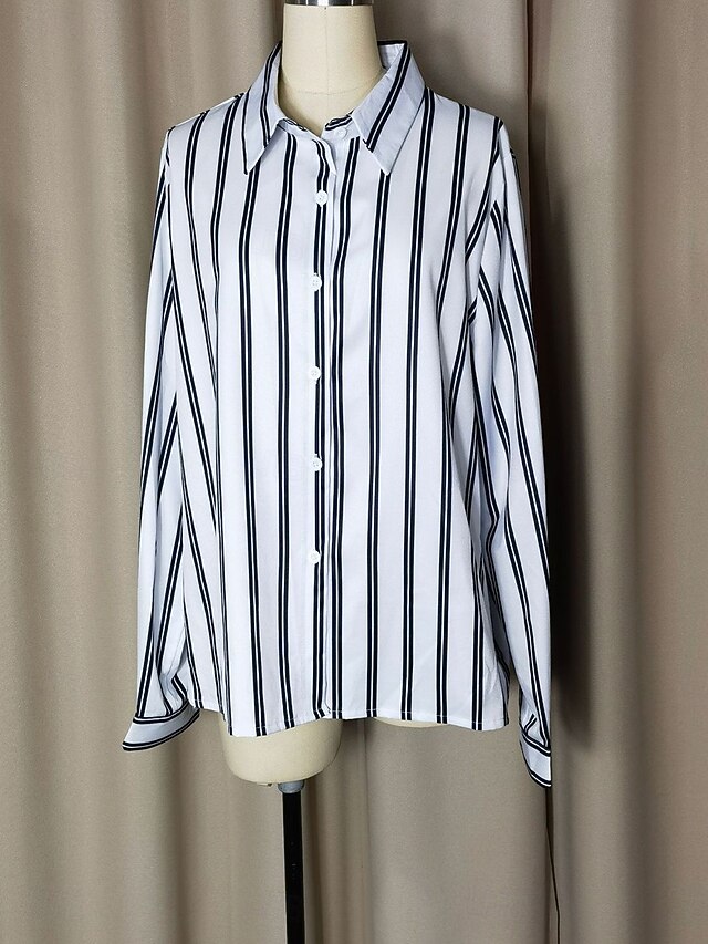 Women's Shirt Blouse Patchwork Buttons Striped Elegant